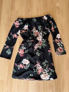 Floral Off-Shoulder Black Dress